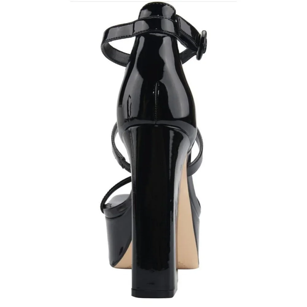 Marc Fisher Platform‎ Sandals Frita Strappy Black Heel Platforms Size 9.5 NEW